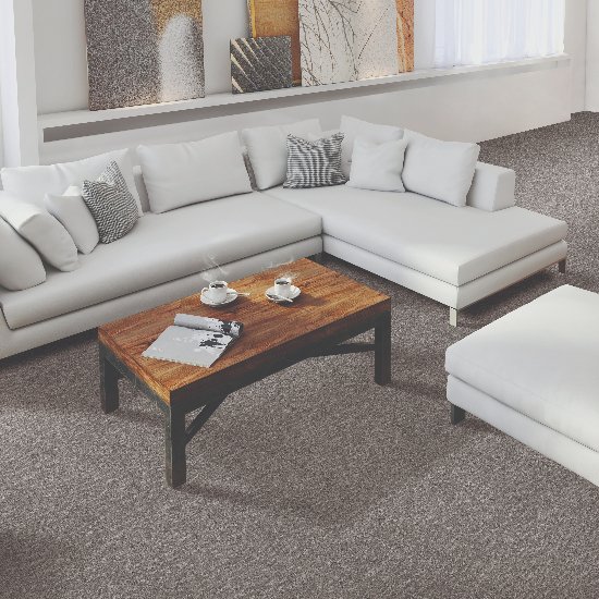 Modern living room with Mohawk SmartStrand Carpet flooring